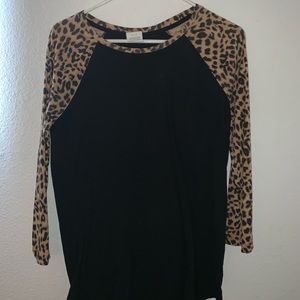 PINK Oversized Leopard Print Baseball Tee